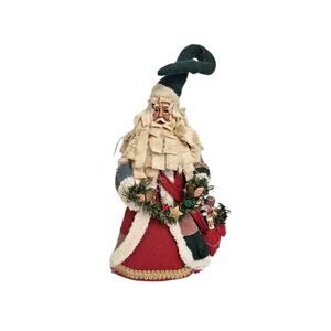 Santa Claus Father Christmas Patchwork Primitive 11" Tree Topper Decor